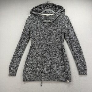 Roxy Tunic Sweater Womens Medium Black Gray Dye Knit Hoodie Sweatshirt Y2K Beach